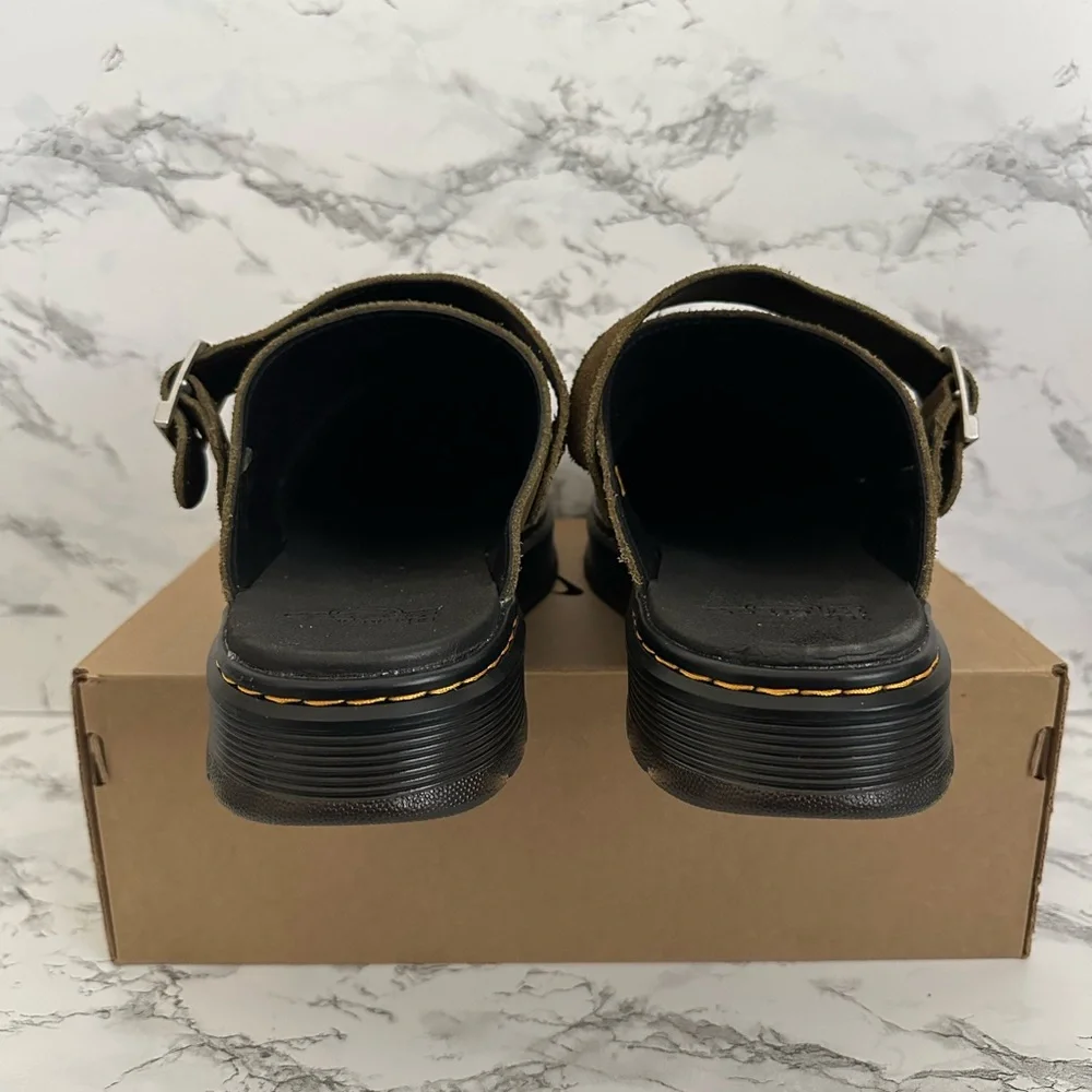 Dr. Martens Olive Green Suede Slingback Clog Loafers
